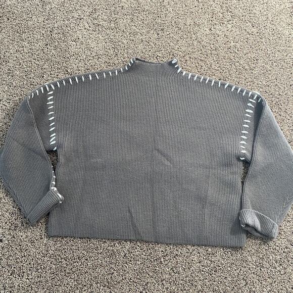 Commense Sweaters - Commense Sweater Womens XL Gray Mock Neck Chunky Knit Contrast Stitch Pullover